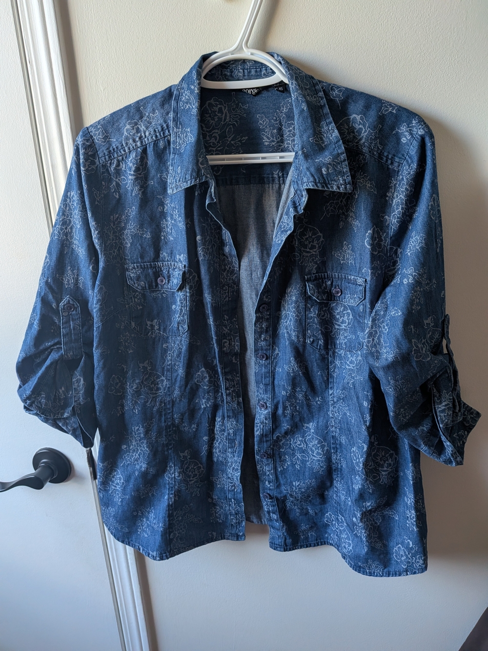 George 100% Cotton Women's Dark Blue Floral Denim Button-Down Shirt